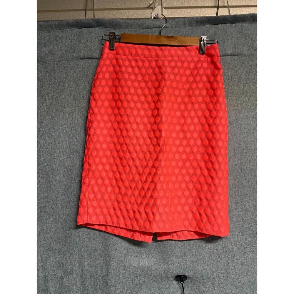 J.CREW "The Pencil Skirt" 0 Neon Coral Polka Dot Retro Chic Workwear